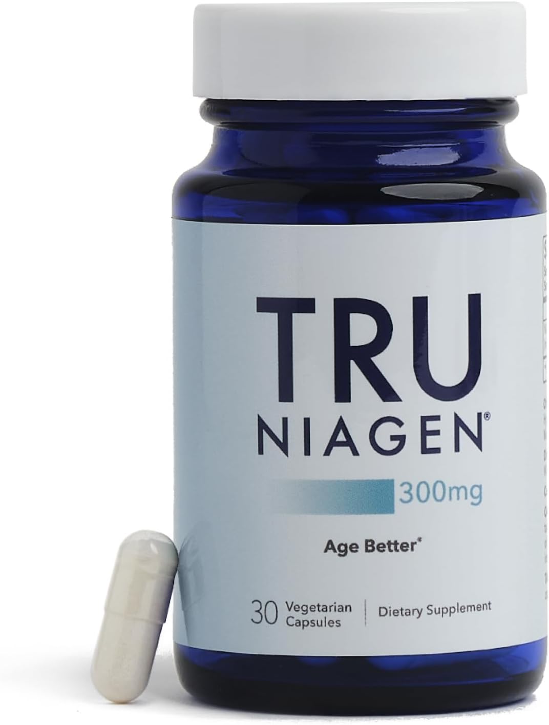 TRU NIAGEN NAD+ Supplement, Nicotinamide Riboside 300mg, 30 Daily Servings | Patented Niagen NR boosts NAD+ to support cellular energy and healthy aging. 300mg, one capsule daily, 30-day supply.