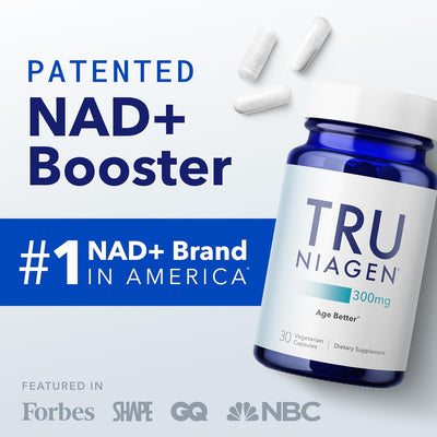 TRU NIAGEN NAD+ Supplement, Nicotinamide Riboside 300mg, 30 Daily Servings | Patented Niagen NR boosts NAD+ to support cellular energy and healthy aging. 300mg, one capsule daily, 30-day supply.