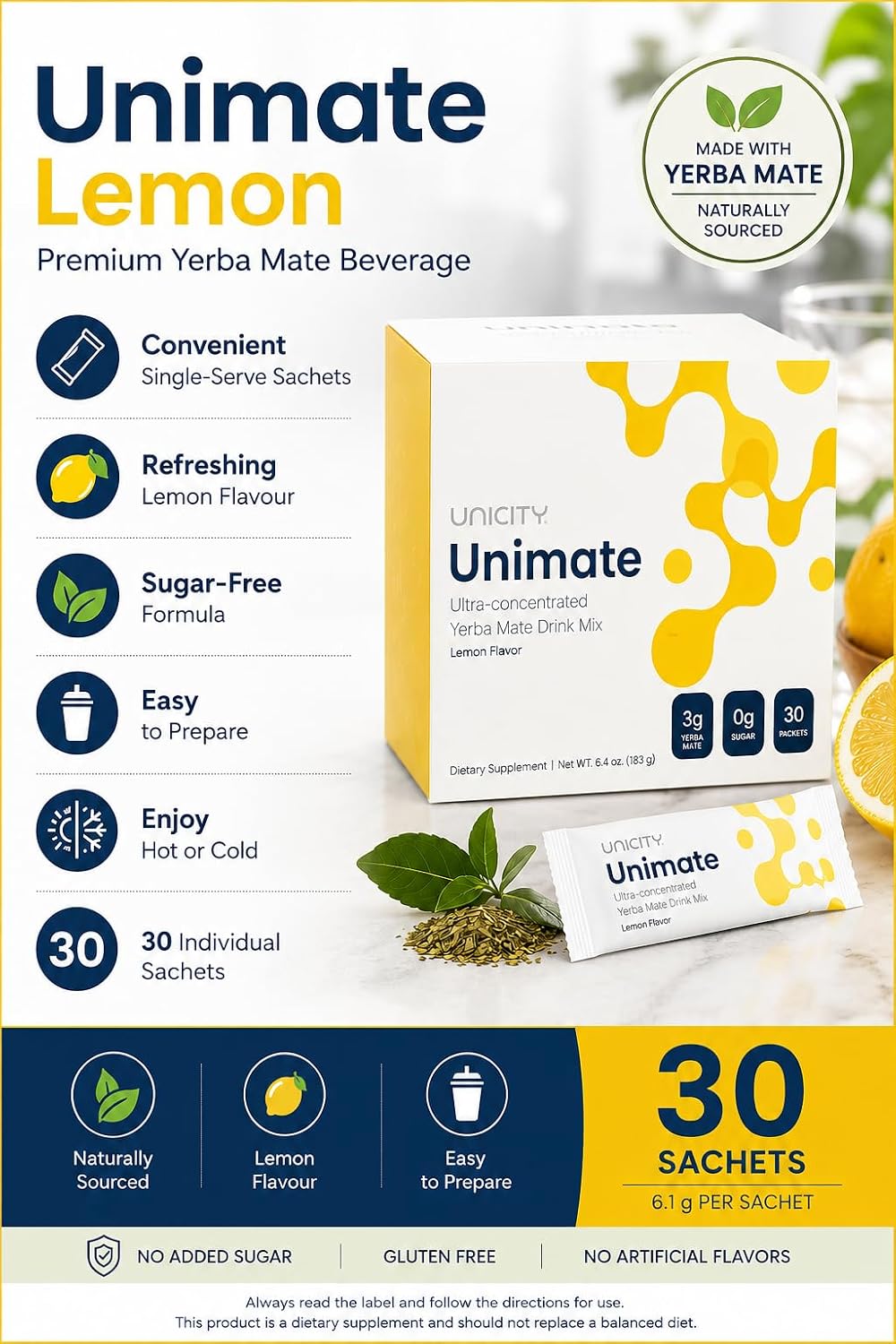 Unicity Unimate features a proprietary extract that enhances the benefits of yerba mate, supports satiety, supports cognitive function, and helps you feel great. Have more of the great days with Unimate.