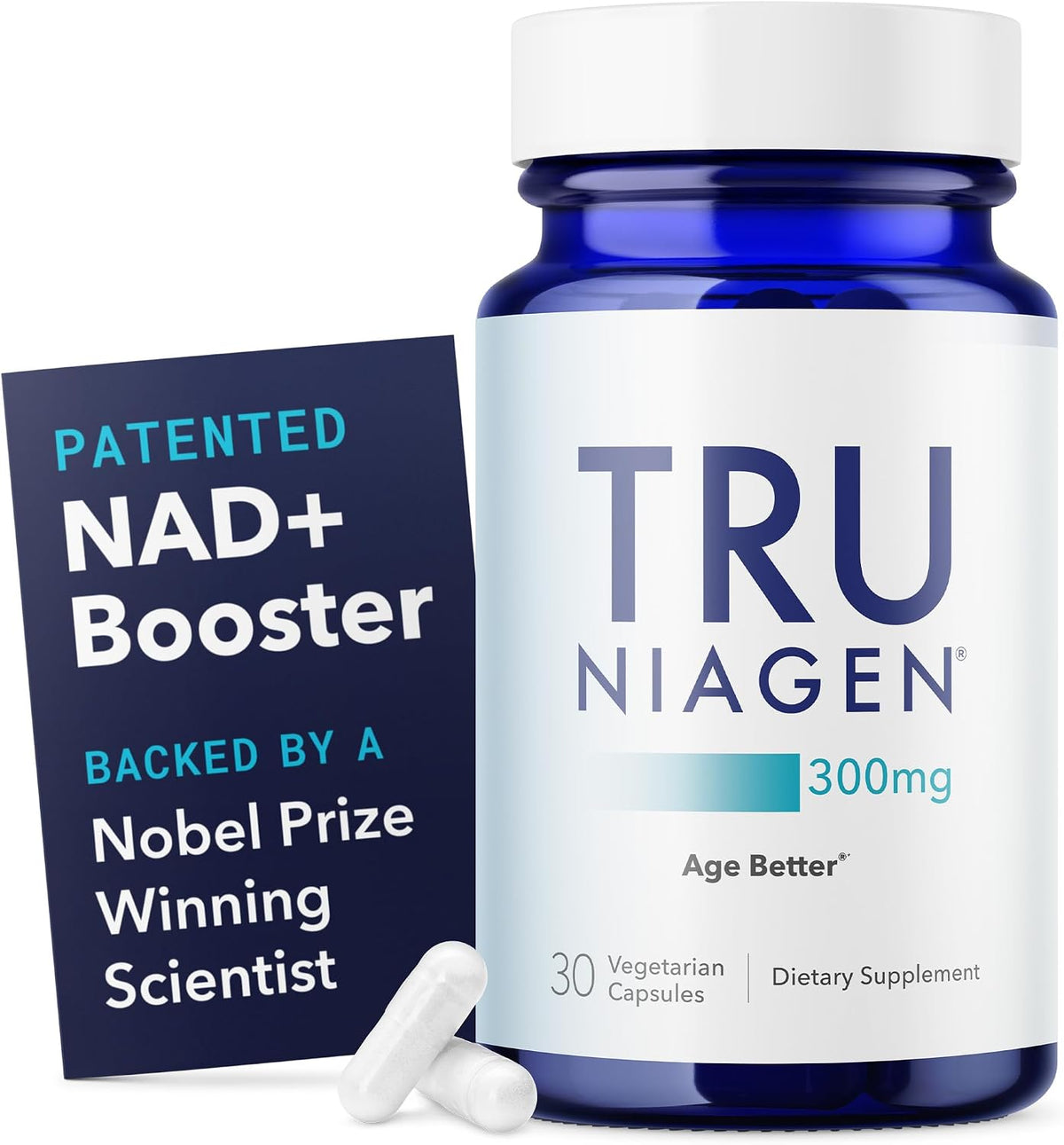 TRU NIAGEN NAD+ Supplement, Nicotinamide Riboside 300mg, 30 Daily Servings | Patented Niagen NR boosts NAD+ to support cellular energy and healthy aging. 300mg, one capsule daily, 30-day supply.