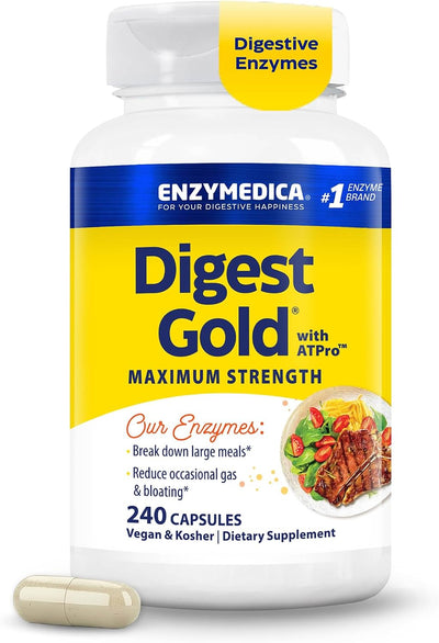 Enzymedica Digest Gold, Maximum Strength, ATPro Energy Support - 240 Caps | Digestive Enzyme Supplement for Women & Men, Enzyme Capsules for Digestion, Gut Health Support, Helps Gas & Bloating, Vegan