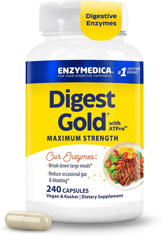 Enzymedica Digest Gold, Maximum Strength, ATPro Energy Support - 240 Caps | Digestive Enzyme Supplement for Women & Men, Enzyme Capsules for Digestion, Gut Health Support, Helps Gas & Bloating, Vegan