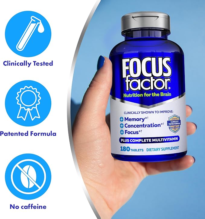 Focus Factor Extra Strength - Memory, Concentration and Focus - DMAE, Vitamin D, DHA, Bacopa and Much More - Trusted Clinically d Brain Health Supplement, 120 Count
