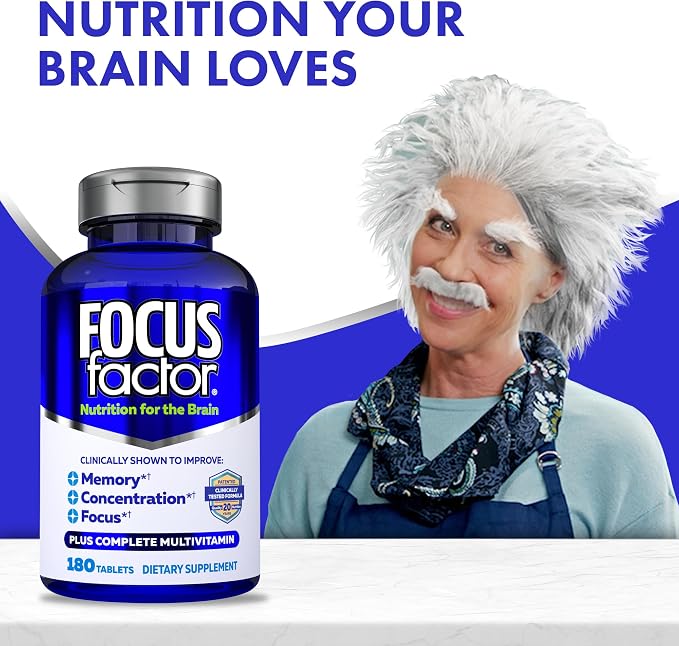 Focus Factor Extra Strength - Memory, Concentration and Focus - DMAE, Vitamin D, DHA, Bacopa and Much More - Trusted Clinically d Brain Health Supplement, 120 Count