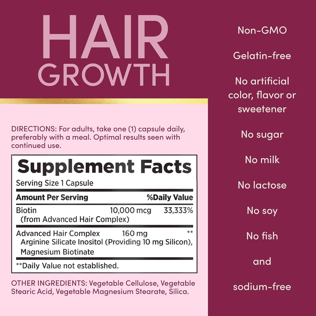 Nature's Bounty Optimal Solutions Hair Growth Vitamin Supplement, 90 Count