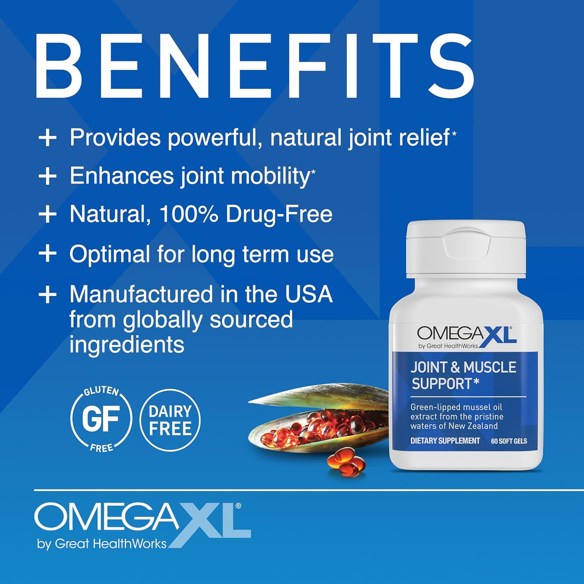 OmegaXL Joint Support Supplement,  | Green Lipped Mussel Oil, Soft Gel Pill, Natural Joint and Muscle Support Supplement, Clinically Supported, Non-GMO, Drug-Free