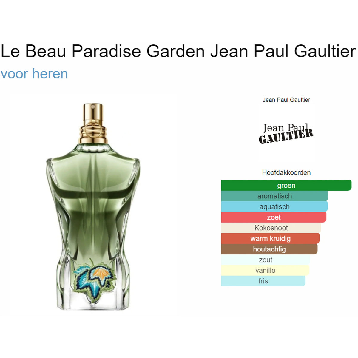Jean Paul Gaultier Le Beau Paradise Garden EDP 125ML | Long Lasting Fresh Woody Aquatic Men's Cologne with Coconut Water, Green Fig & Sandalwood - Designer Fragrance Spray