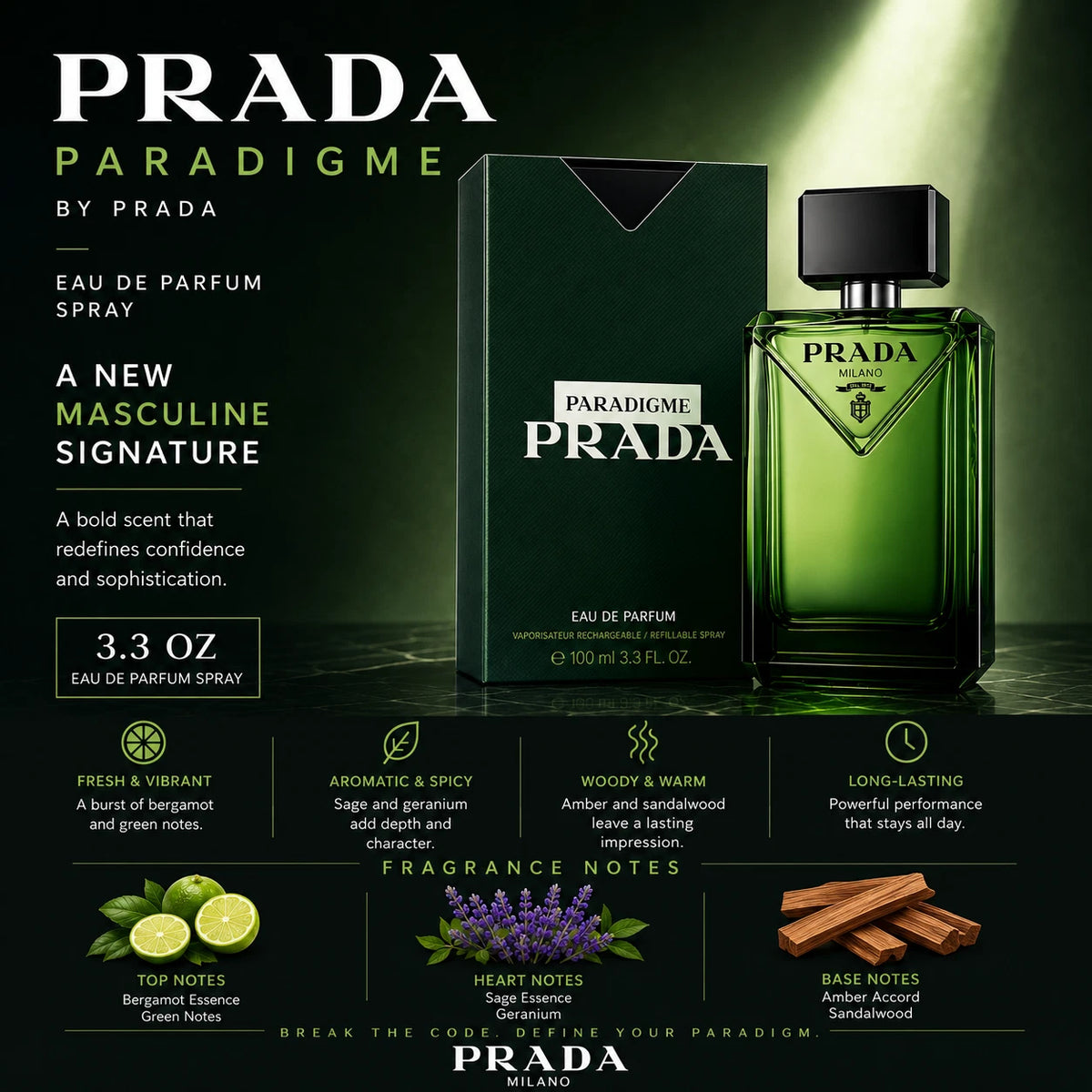Prada Paradigme Men's Eau de Parfum EDP 3.3 oz 100ml